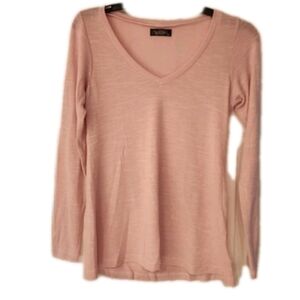 LAUREN Moshi Womens LS Lightweight Vneck Tunic Pullover Top In Heather Pink